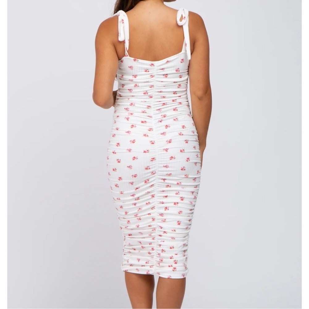 Pink Blush White Floral Ruched Maternity Mini Dress size M - Picture 3 of 6